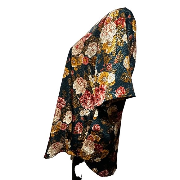 Vintage Shiny Floral Blouse by Notations Sz 16 Plus Womens Shirt Green Short Sle - Picture 9 of 11